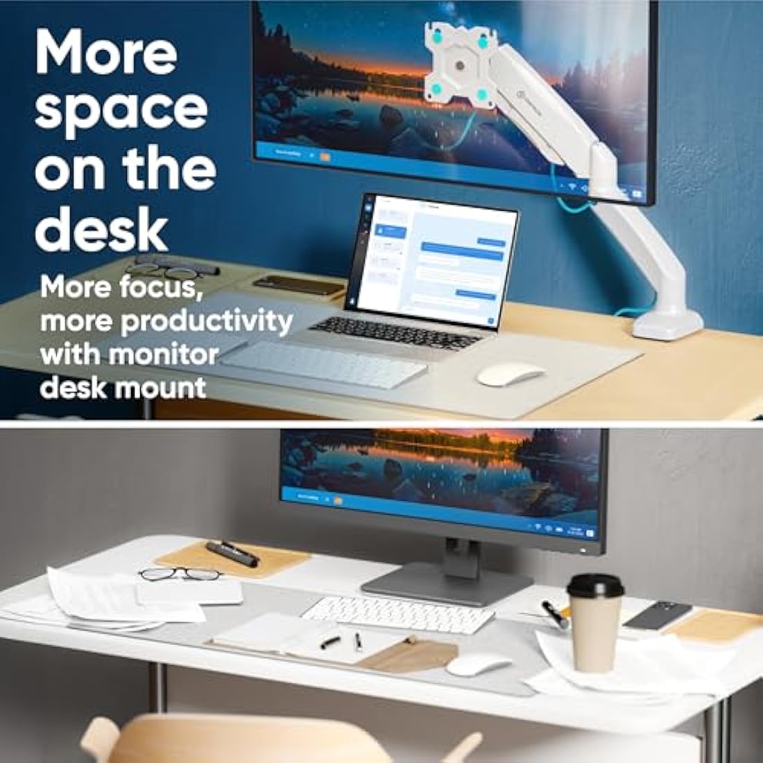 ONKRON Single Monitor Arm Desk Mount for 13-32 Inch Screen up to 8 kg, Screen Mount with Gas Spring VESA 75x75 & 100x100 - Monitor Stand for Desk Full Motion White, G80-W