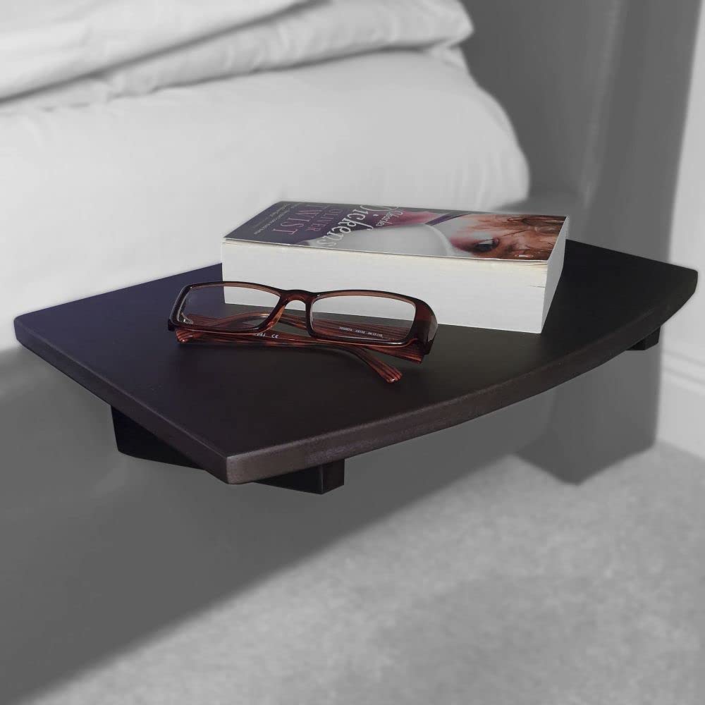 Woodquail Bedside Shelf, Clip on Hanging Shelf, Small Bedside Table, Made of Natural Bamboo (Clips 26mm, Black)