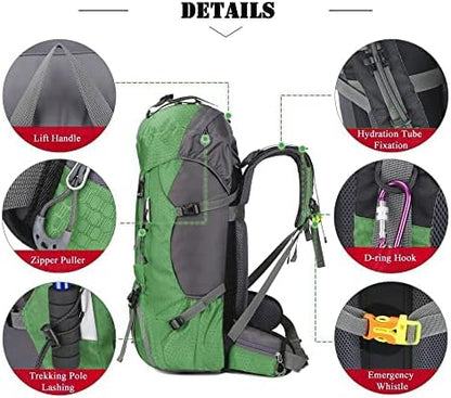 Bseash 60L Waterproof Hiking Camping Backpack with Rain Cover, Lightweight Outdoor Sport Travel Daypack Rucksack for Climbing Skiing