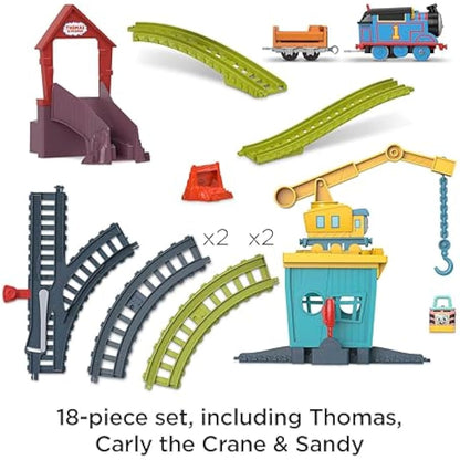 Thomas & Friends Motorized Toy Train Set Fix 'em Up Friends with Carly the Crane & Sandy the Rail Speeder for Preschool Kids Ages 3+ Years, HDY58