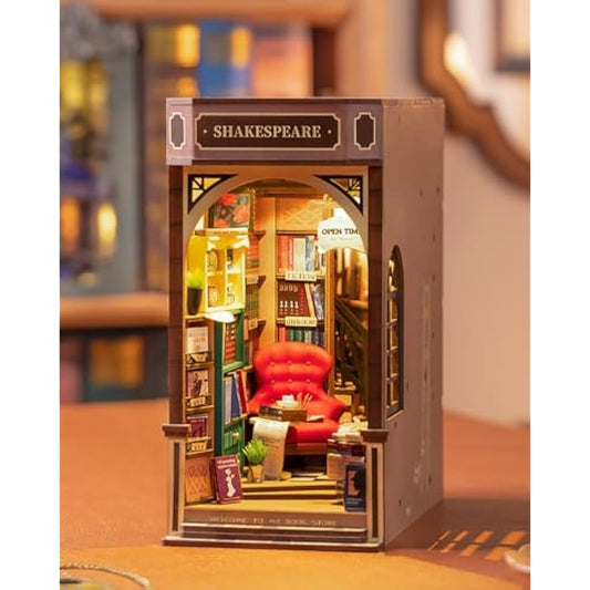 Rolife Book Nook Kits for Adults Shakespeare's Bookstore 3D Puzzles Miniature Dollhouse Models Kit for Adults to Build Bookshelf Decoration Halloween Christmas Birthday Gifts for Girls