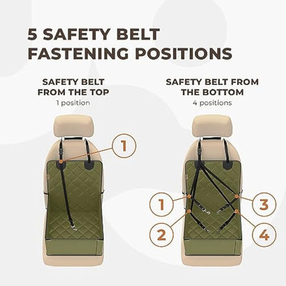 Wuglo Extra Stable Dog Car Seat - Robust or Puppy for Small to Medium-Sized Dogs Reinforced Walls and 3 Belts Waterproof Pet Back Front (Khaki) (ST-1-BG)