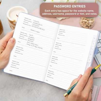 GoGirl Password Book with Alphabetical tabs – Internet Address & Password Keeper Logbook for Password Organization, Journal Notebook for Saving Website Logins. Medium Size 13.5 x 19cm - Light Blue