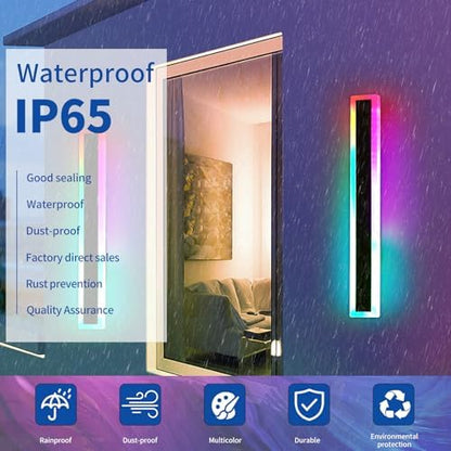 Mikeru 2pack 80CM RGB Dimmable Outdoor Wall Light, 7 RGB Colours and 3 Colour Temperatures 3000K/4500K/6000K Wall Sconce, IP65 Rainproof Wall Sconce for Porch, Patio and Festive Decorations