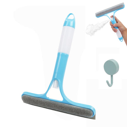 Shower Screen Wiper with Spray, 3 in 1 Window Glass Screen Cleaner Brush, Window Cleaning Kit, for Bathroom, Mirror and Car Glass blue