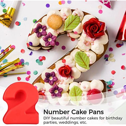 SWEWARM 9 PCS Number Cake Pans - Large 10 Inch Silicone 3D Number Cake Molds (Red)