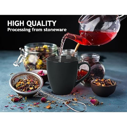 MIAMIO - 6 x 350 ml Stoneware Coffee Mug/Cup Set - Le Papillon Collection (Black)