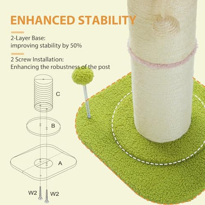 PAWZ Road Cat Scratching Post, Tall Cat Scratcher for Indoor Cats with Super Thick Scratching Post [Dia=14cm], Removable Fluffy Cat Bed, Cat Scratch