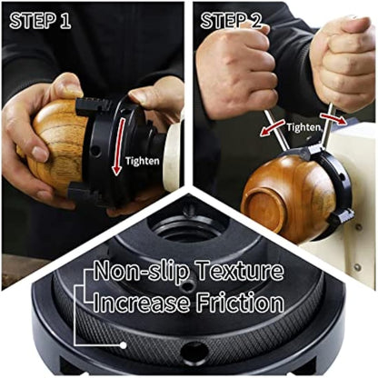 DEEFIINE 4 Inch Wood Lathe Chuck Set 1" X8TPI & 3/4" X16TPI Adapter, Self Centering 4 Jaw Wood Turning Chuck(Black)