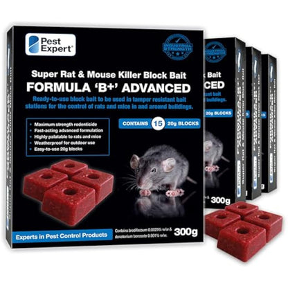 Pest Expert Advanced Rat & Mouse Poisoning Bait Blocks (1.2kg) Strongest Super Strength Rat Poison, Fast-Acting Single Feed Rodent Killer (4 x 300g - 60 Bait Blocks)