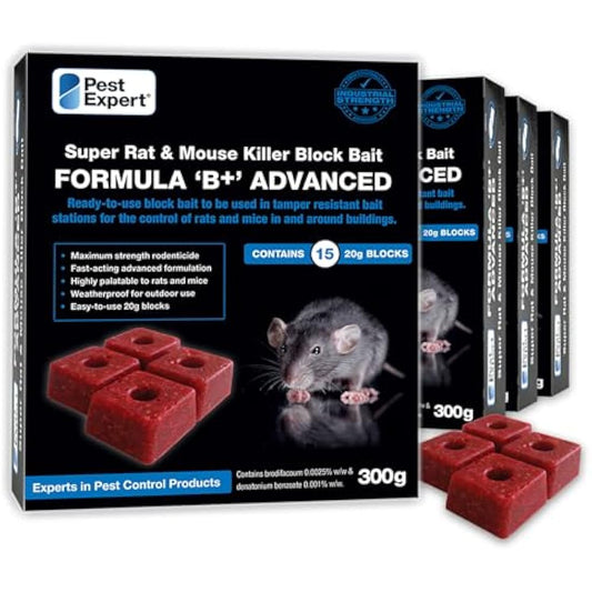 Pest Expert Advanced Rat & Mouse Poisoning Bait Blocks (1.2kg) Strongest Super Strength Rat Poison, Fast-Acting Single Feed Rodent Killer (4 x 300g - 60 Bait Blocks)