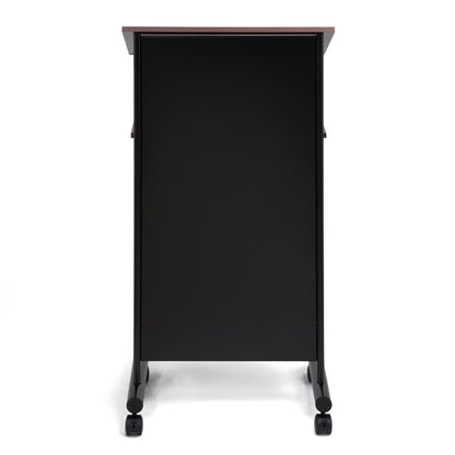 Audio-Visual Direct Wheeled Lectern with Storage Shelf - Beech/Black - Compact Standing Desk for Reading - LapTop Stand