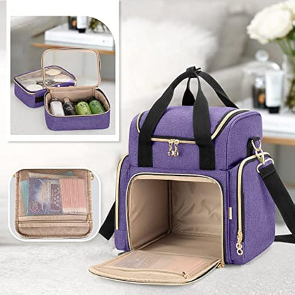 Luxja Travel Makeup Bag with 2 Removable Cases, Cosmetic Bag with Multiple Storage Sections (Patent Pending), Purple