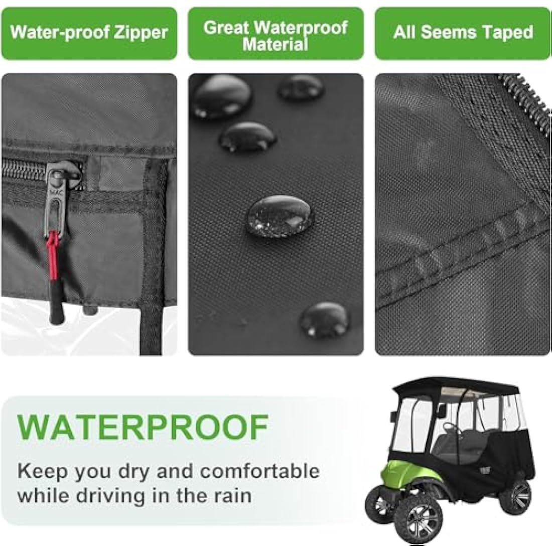 10L0L Deluxe Golf Cart Driving Enclosure 2 Seater for Yamaha G14 G16 G22 G29 Drive2 with Security Side Mirror Openings, 4-Sided HD PVC Windows Waterproof Golf Buggy Cover with Roll-up Windshield