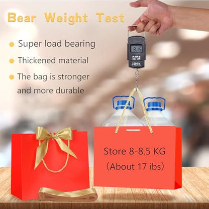 10pcs Gift Bag With Gold Ribbin Luxury Paper Party bag With Handles For Wedding Birthday Baby Shower Halloween Christams((32 * 25 * 10cm) (Red)