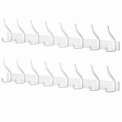 MEIJO Coat Hooks Wall Mounted Stainless Steel, White Coat Rack Wall Mounted with 8 Hooks Heavy Duty Coat Hooks for Door, Bathroom, Bedroom, Kitchen