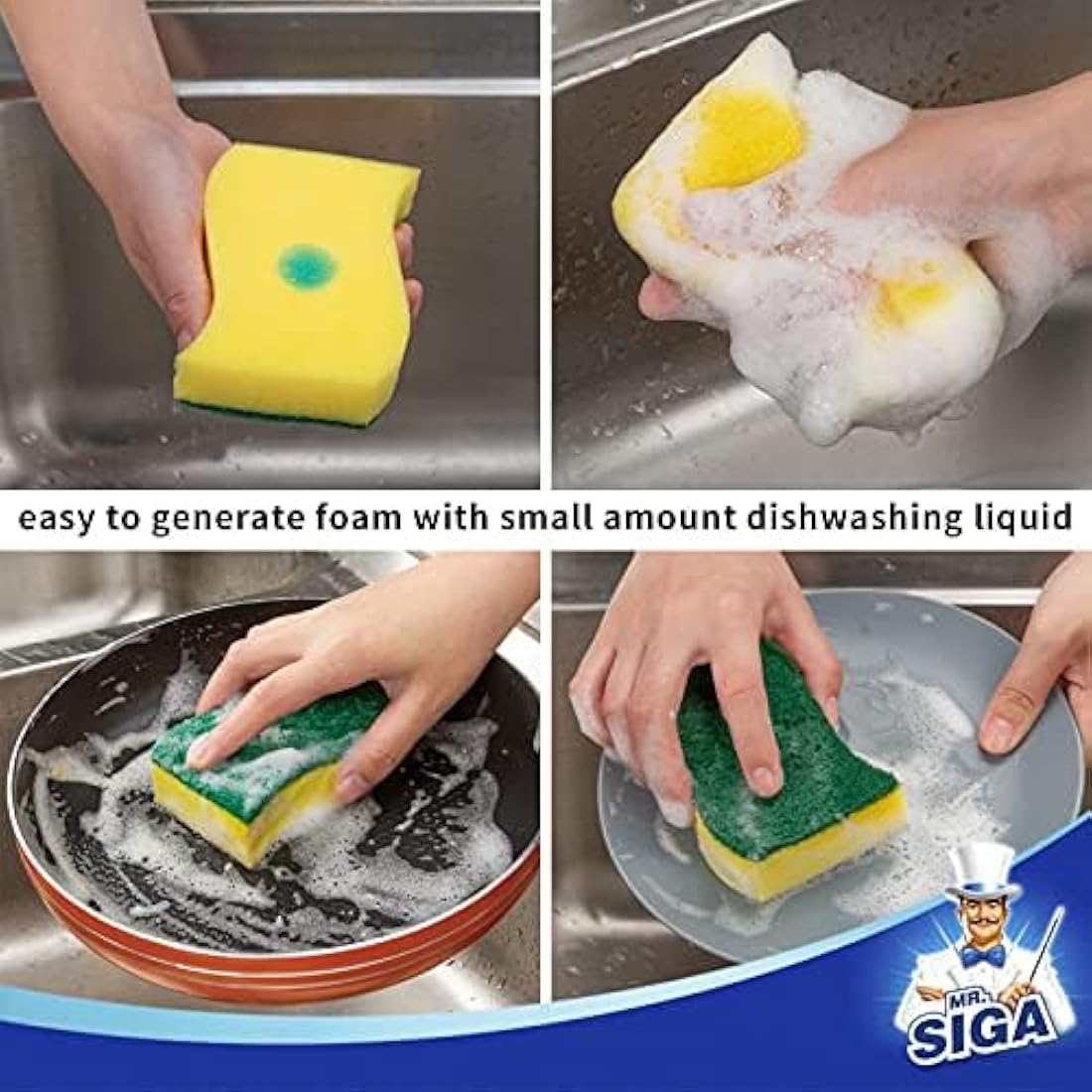 MR.SIGA Heavy Duty Scrub Sponge, Pack of 12, Size:11 x 7 x 3 cm, 4.3" x 2.8" x 1.2"