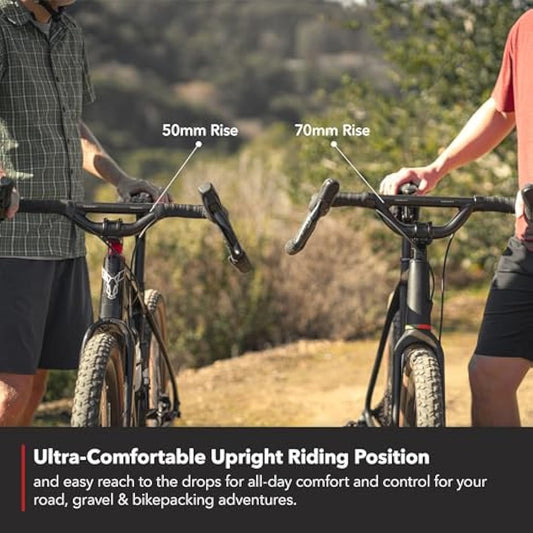 REDSHIFT Top Shelf Handlebar with 50-70mm of built-in Rise for Road, Gravel, Touring, and Commuter Bikes, Aluminum Drop Bar