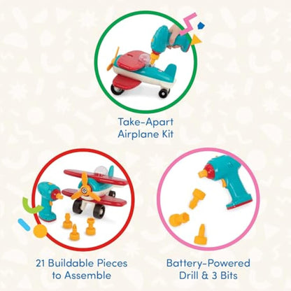 Battat – Classic Construction Toy – Pretend Play Toys – Toddler Plane Playset – Dexterity Building Toy – 3+ Years– Take – Apart Airplane