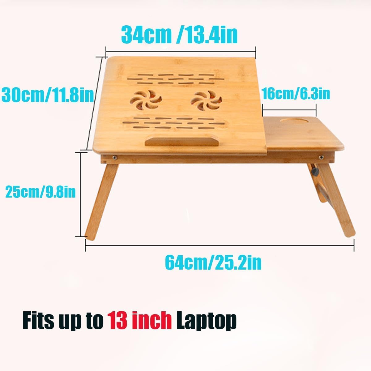 YANGHX Bamboo Adjustable Laptop Desk with Cooling Fan, Laptop Stand with Adjustable Trays, Small Drawer