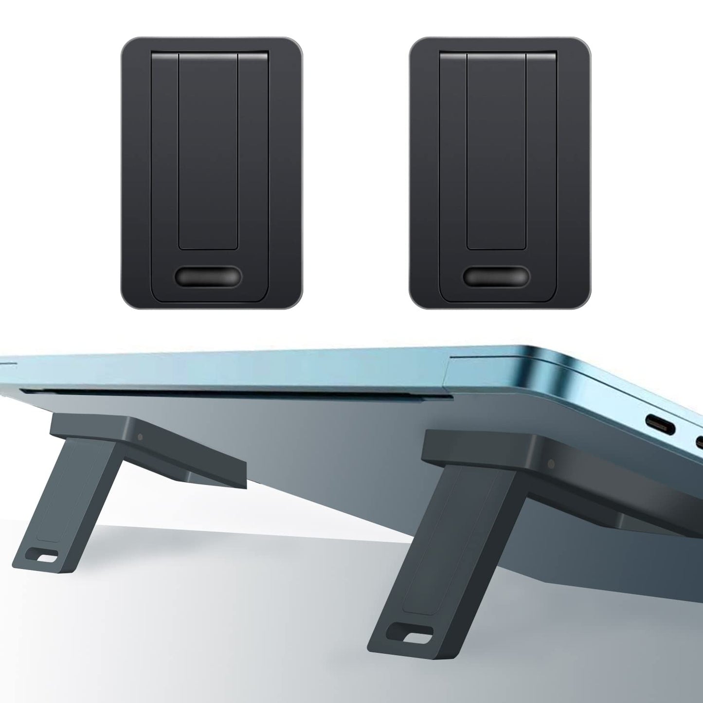 OYE 2 Mini Laptop Stand, Portable Notebook Holder with Cooling & Ergonomic Design for MacBook & Wireless Keyboard (Black)