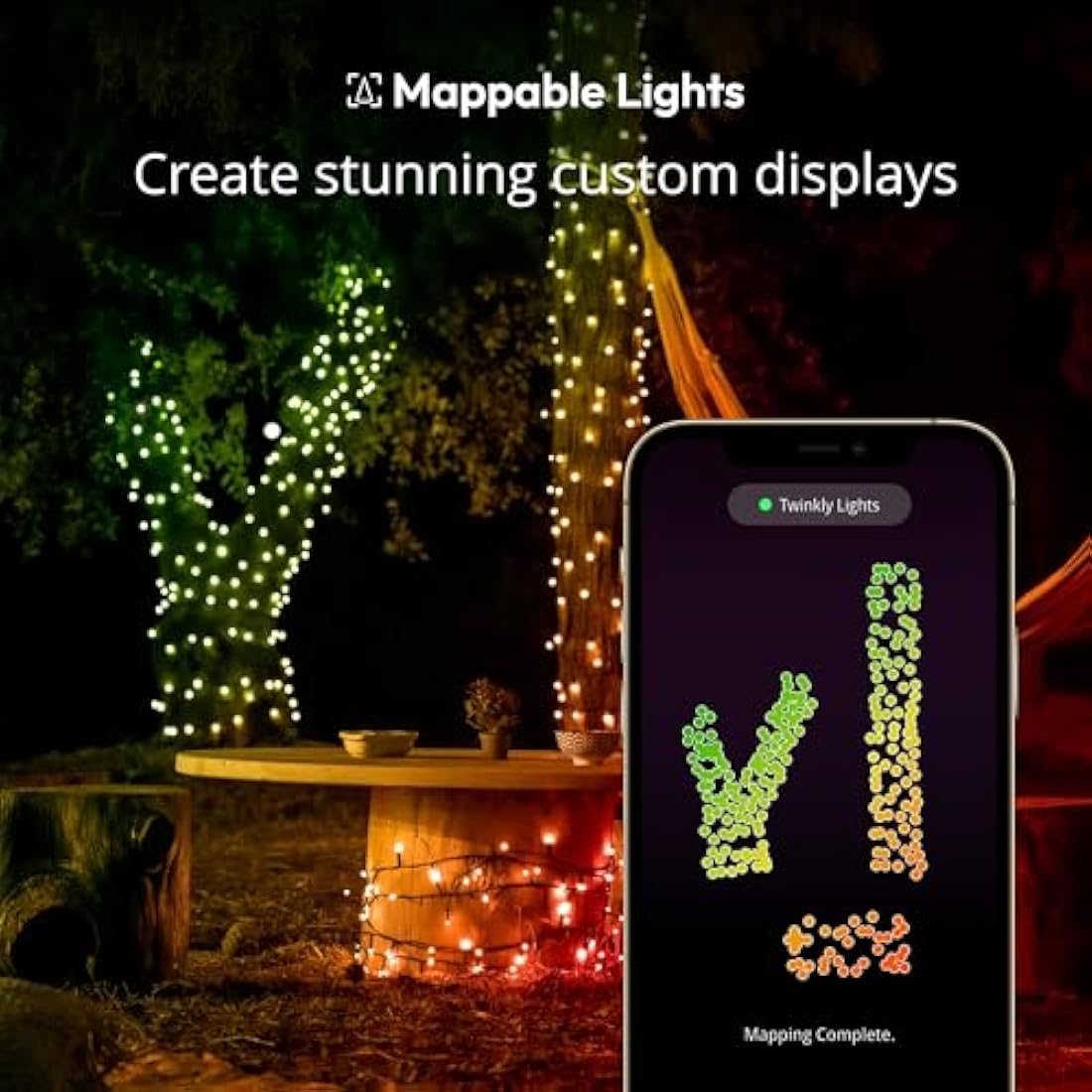 Twinkly Strings 250 LED RGB, LED Light String for in- and Outdoor, Smart LED Lights, Mappable LEDs, Compatible with Alexa and Google Home, IP44, Controlled by App, Black Wire, 20m
