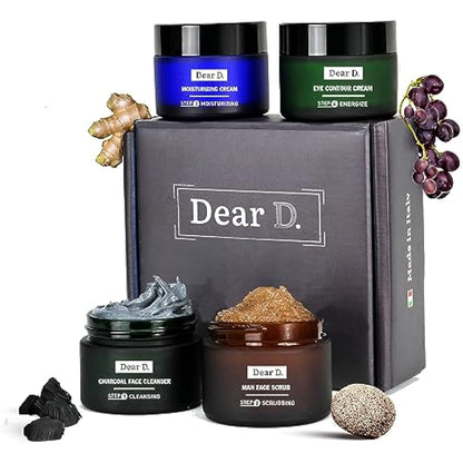 Dear D. Face Skincare Box Kit Superior | 4-Step Complete Routine with Face Wash, Face Scrub, Moisturizer, Eye Cream | Made In Italy Men's Cream Set