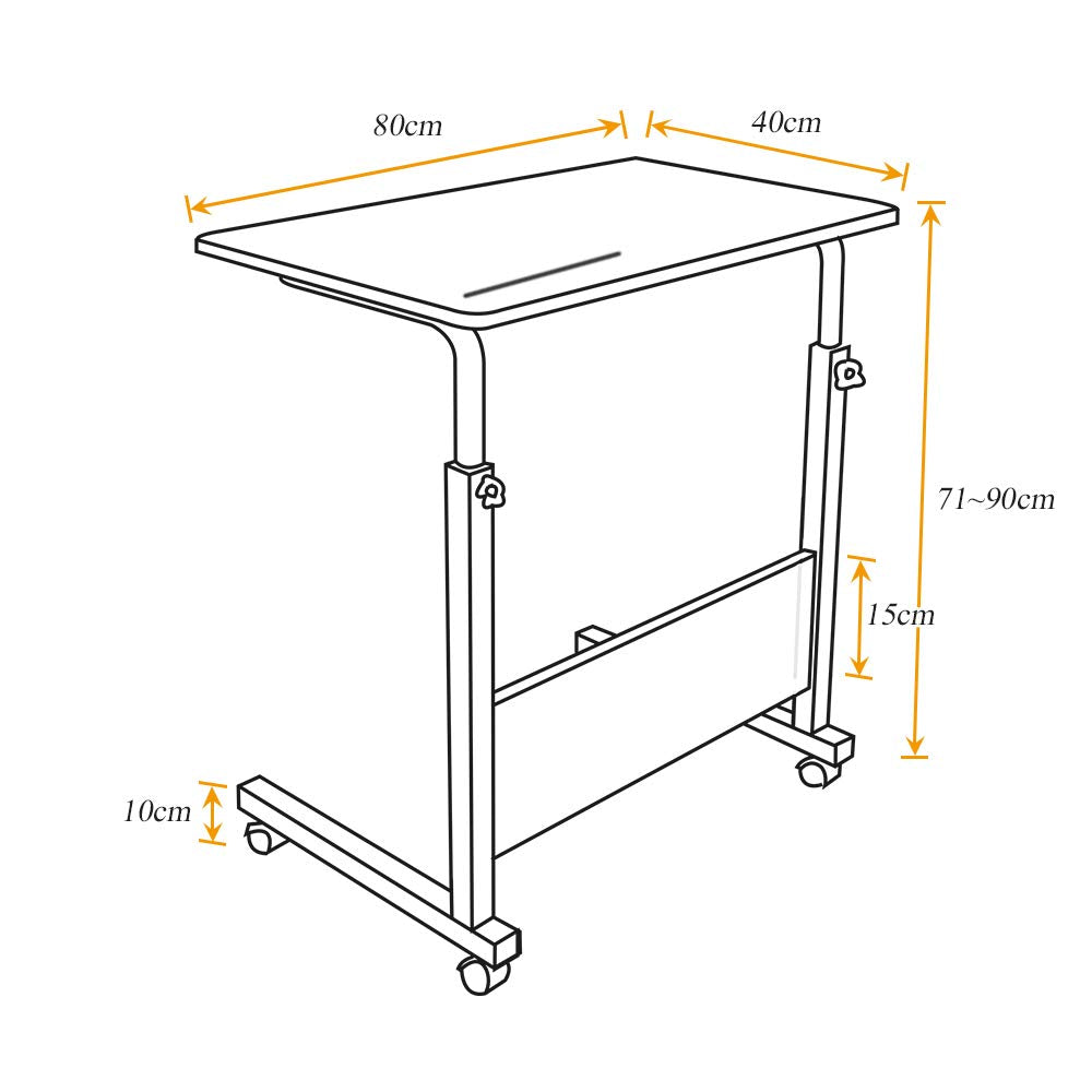 sogesfurniture Height-adjustable laptop table, computer desk with tablet slot, 80 x 40 cm, PC table, sofa table, care table, side table with wheels