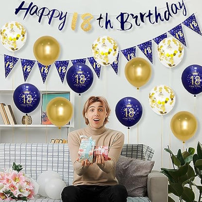 Boys 18th Birthday Decorations Navy Blue Gold 18th Birthday Party Decorations Boys Banner Bunting Kit by Wonsta