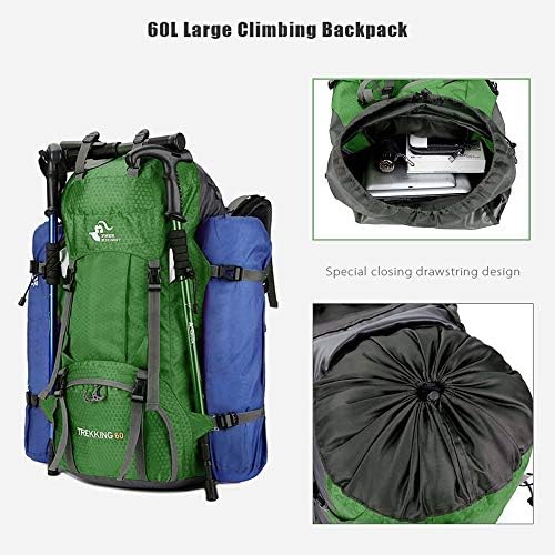 Bseash 60L Waterproof Hiking Camping Backpack with Rain Cover, Lightweight Outdoor Sport Travel Daypack Rucksack for Climbing Skiing