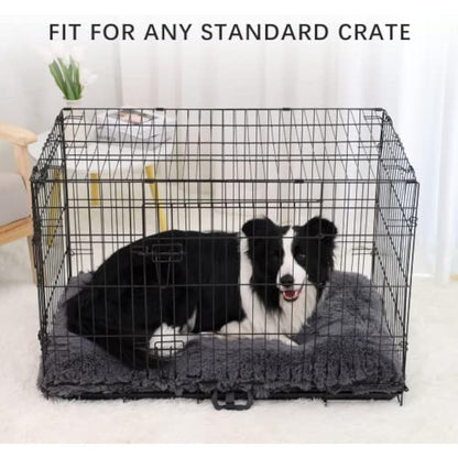 Jaspuriea Medium Dog Bed Washable Dog Crate Mattress Calming Fluffy Anti Anxiety Dog Beds Deluxe Plush Dog Mat with Anti-Slip Bottom, Dark Grey, 75x50x7cm