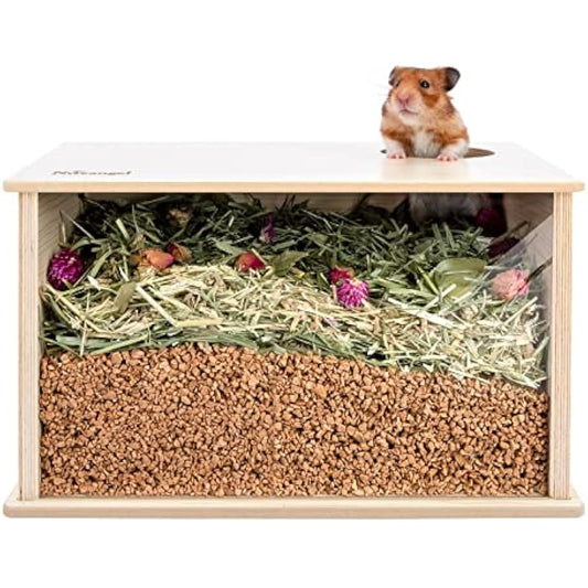 Niteangel Visible Hamster Digging Box for Syrian Dwarf Roborovski Campbell Hamsters Gerbils Mice Lemmings Degus or Other Small-Sized Pets (Burlywood)