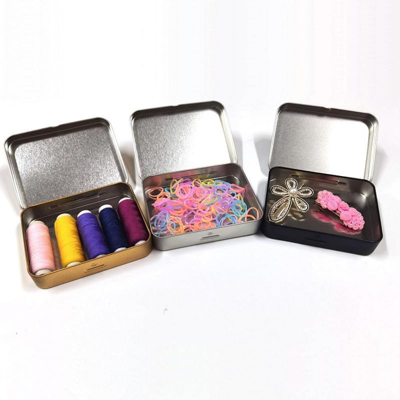 Leliafleury Pink Hinged Tin Box 10.8 * 7.6 * 1.77cm Rectangular Tins Container Metal Empty Storage Tins For Small Items Home Supplies