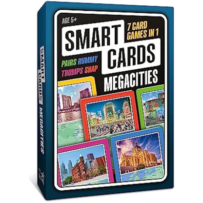 SMART CARDS Megacities, 7 games in 1, Pairs, Snap, Trumps, Rummy, Memory Quiz, Learn Facts, 50 Cards, Travel Game, Gift, Stocking Filler, Age 5+, 1-8 Players