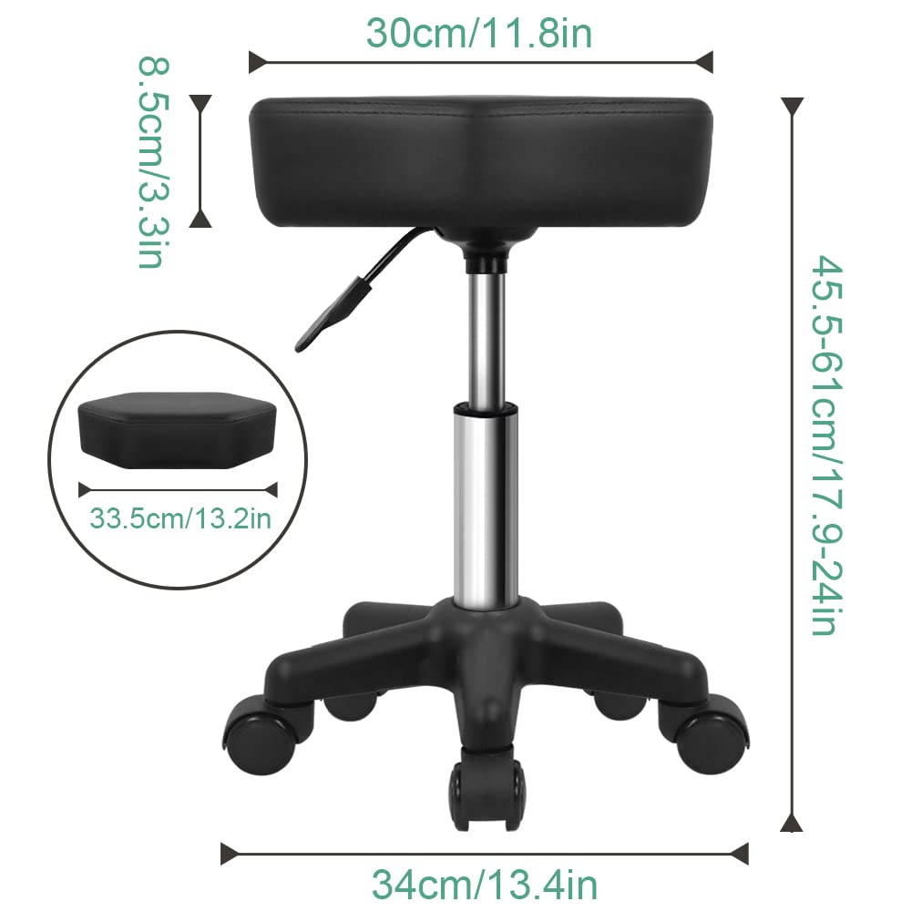 FURWOO Hexagon Rolling Stool with Wheels Height Adjustable Stool Chair for Salon Massage Home Kitchen Spa Stool Black