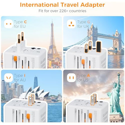 TESSAN Universal Travel Adapter 35W, International Plug Adaptor with 3 USB C and 2 USB A Charging Ports, Worldwide Power Outlet for UK to European EU US AUS Ireland(Type C, G, A, I), White