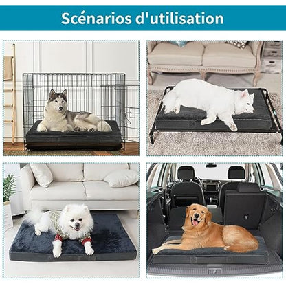 Nepfaivy Extra Large Dog Bed - Waterproof Orthopedic Mattress for Dog Crate, 120×75×7.5cm Soft Medium Bed with Removable Washable Plush Covers, Dark Grey