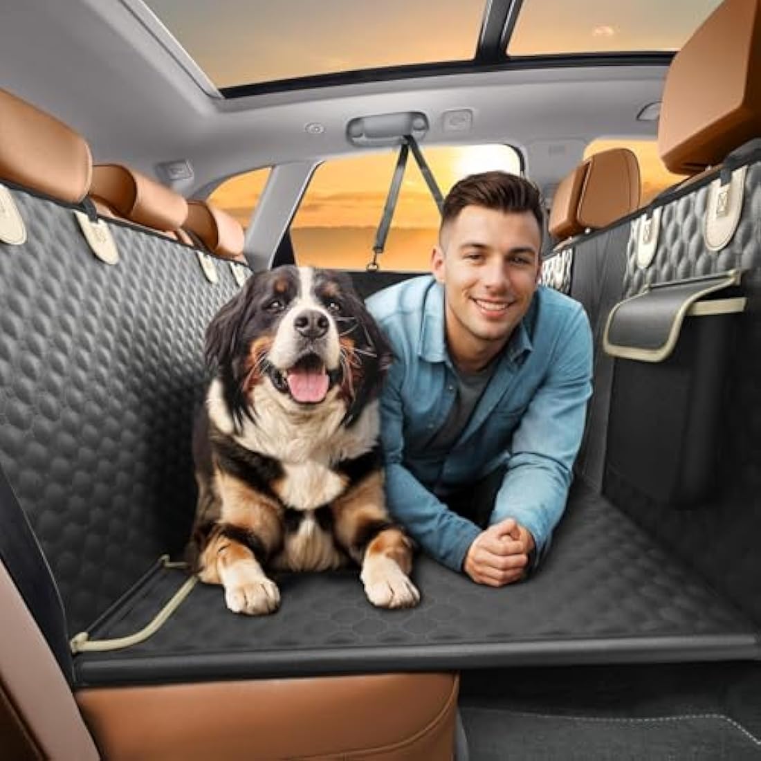 Heavy Duty Dog Car Seat Cover - Back Seat Extender, Aggressive Chewer Resistant, Large Hard Bottom, Dog Hammock for Car, SUV, Truck