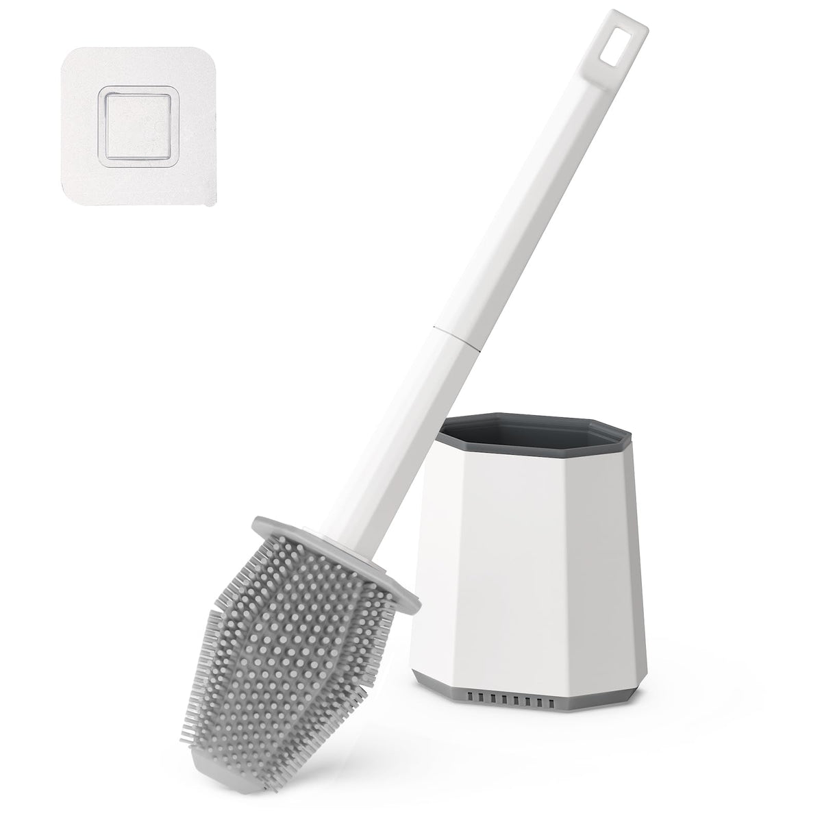 Euqvunn Silicone Toilet Brush & Holders, Toilet Cleaner Brush Set Wall Mounted, Deep Cleaner Loo Brush with Dual-sided Head and Long Plastic Handle