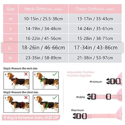 HEELE Dog Harness, Reflective Dog Harness, with Padded Handle Control, 2 Metal Rings, Harness for Small Medium and Large Dogs, Pink, L