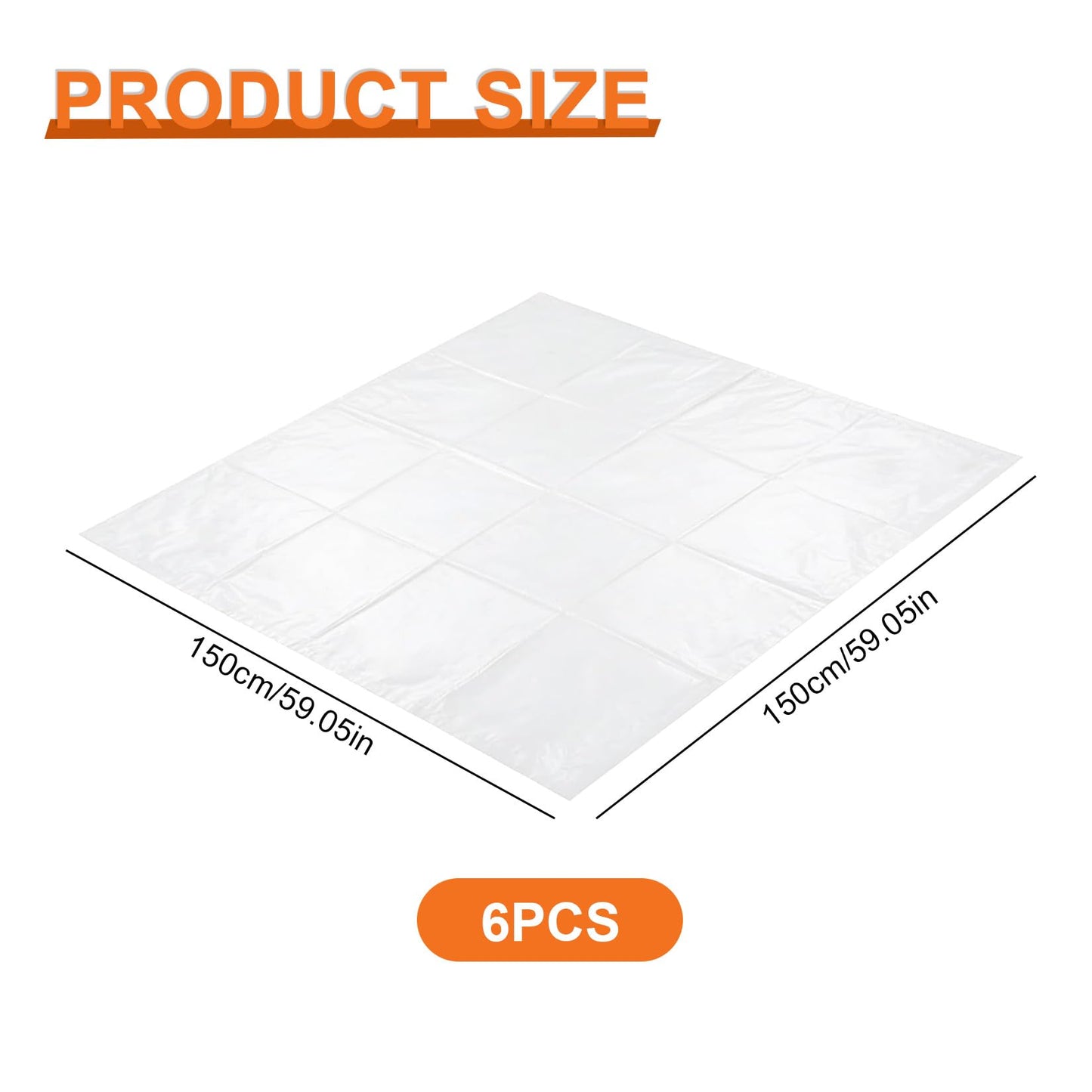 6 Pcs Extra Large Clear Plastic Storage Bags, 150 x 150cm Clear Large Plastic Bags for Clothes, Furniture, Luggage, Suitcase, Quilts, Chair, Bike