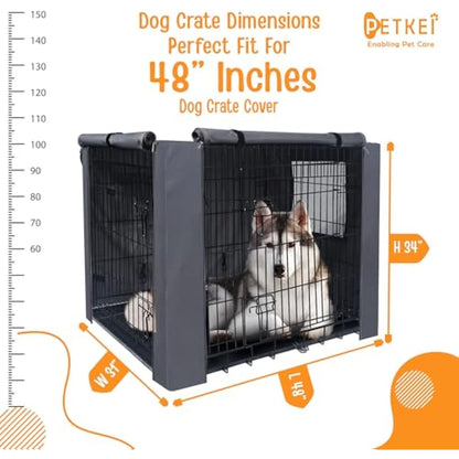 PETKEI Dog Crate Cover for Wire Dog Crate, Durable Polyester PU Coated Dog Cage Cover Designed for 1 & 2 Door Cage, Includes 1 Breathable Mesh Window & 1 Pocket (Cover Only) (2XL - 48 Inches)