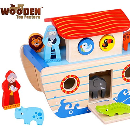 The Wooden Toy Factory - Noah's Ark Playset Wooden Shape Sorter - Educational Toy