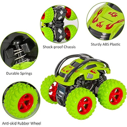 m zimoon Monster Trucks, Pull Back Car Toys 360° Rotation Off-road Friction Powered Vehicle Toy for 3-10 Year Old Boys Girls Kids Birthday Xmas Gift (2 Pack, Green Red)