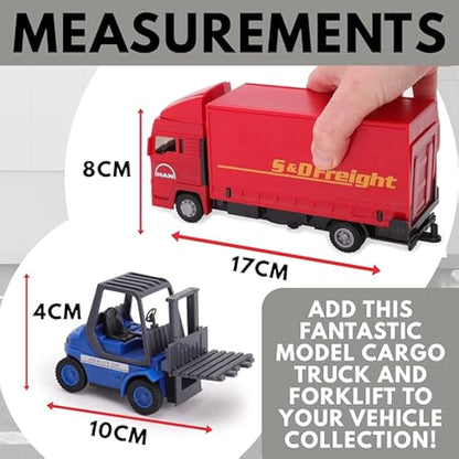 Toyland®- 15cm(6") Red MAN Freight Truck And Forklift - Transport Goods -Load And Go - 1:48 Scale - Kids Toy
