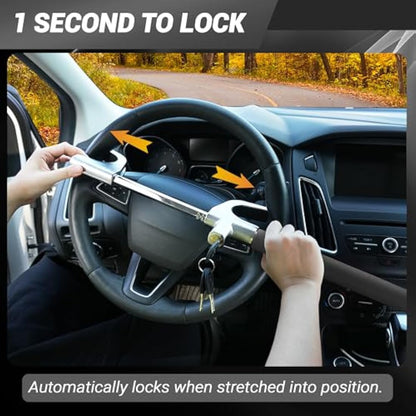 Turnart Steering Wheel Lock Universal Anti-Theft Device Retractable Steering Lock with 3 Keys for Auto/Truck/SUV/Van (Black)