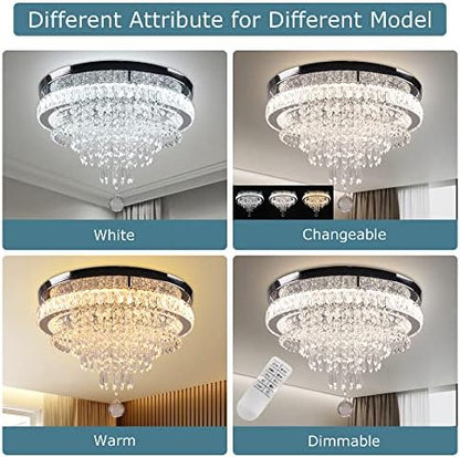 FRIXCHUR 19.7'' Crystal Chandelier Ceiling Light Living Room Modern Bedroom Chandeliers LED Flush Mount Light Fixture for Kitchen Hallway Bathroom with Remote Control (Stepless-Dimmable)