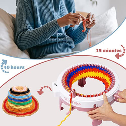 48 Needle Circular Knitting Machine for Adults & Children - DIY Looming Machine for Knitting Scarves, Hats, Socks & Gloves (Pink)
