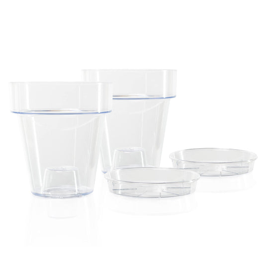 Kalapanta Transparent Plastic Pot for Orchids, with Drainage Holes and Saucer (2, ? 16 cm)