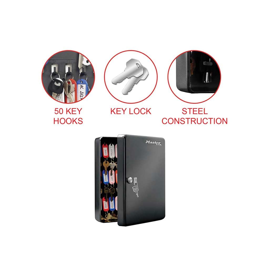 Master Lock Key Cabinet [Wall Mounted] [50 Key Hooks] KB-50ML - Includes 50 Key Tags and Labels